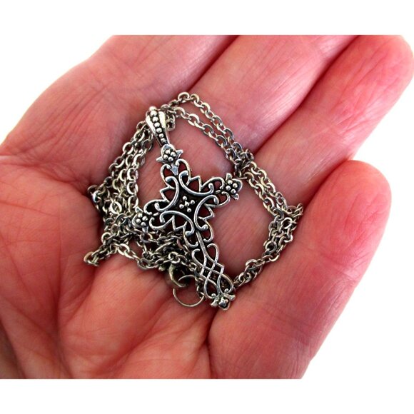 New Intricate Cross Pendant Necklace - 19" Stainless Chain - Gift Boxed - Picture 6 of 8